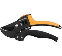 Fiskars Forbici a incudine per legno secco e duro, Diametro di taglio: 2,4 cm, Lame in acciaio di alta qualità con rivestimento antiaderente, Lunghezza: 19 cm, Nero/Arancione, PowerStep, P83, 1000575