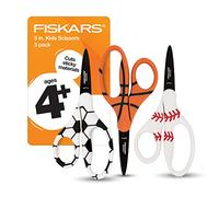 Fiskars Forbici a punta da 12,7 cm, per bambini dai 4 ai 7 anni, con lame antiaderenti, confezione da 3, forbici per scuola o artigianato, forniture per il rientro a scuola, design sportivo