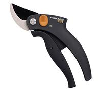 FISKARS Forbici con Lame Bypass, PowerLever, P54, Diametro di taglio 2 cm, Lame in Acciaio di Qualità con Rivestimento Antiaderente, Lunghezza 17.3 cm, Nero/Arancione, 1001531