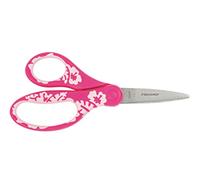 Fiskars Forbici per bambini, A partire da 8 anni, Lunghezza 18 cm, Per destrorsi e mancini, Lame in acciaio inossidabile/Impugnature in plastica, Rosa (motivo fiorato), 1027421