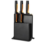 Fiskars Ceppo per Coltelli di Design con 5 Coltelli, Functional Form, Incl. Spelucchino, Coltello per Pomodoro, Coltello Santoku, Coltello da Cucina e per Pane, Plastica, Nero, 1057554