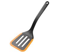 Fiskars Functional Form Spatola, Lunghezza 29,5 cm | Poggiaspatola integrato, Resistente al calore fino a 220 gradi Celsius, Plastica/Silicone, Nero/Arancione, 1079964