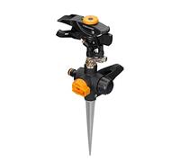 Fiskars Irrigatore a Impulso con Picchetto per il Terreno, Con Valvola On/Off, Misura Universale, Portata di Ø 26 m, Nero/Arancione, 1027029