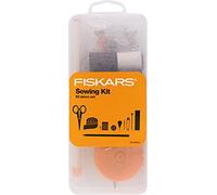 Fiskars Kit da cucito con forbici, metro a nastro, spilli, filo e altro, set da cucito da 62 pezzi con custodia, materiale per il fai da te, trasparente