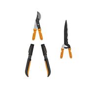 Fiskars OneClick Tagliasiepi e troncarami bypass con 2x manico corto S | Set combinato per potatura e cura degli alberi, Facile da assemblare, Lame in acciaio/Plastica, 1080711