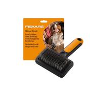 Fiskars Pet Slicker, spazzola per gatti e cani, setole fini e impugnatura morbida, 16,5 cm, arancione e nero