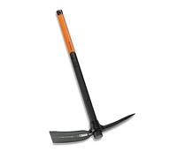 Fiskars Piccone forgiato con un'estremità a punta e una a taglio, Lunghezza: 90 cm, Peso: 3 kg, Testa in acciaio al carbonio forgiato/Manico resistente in fibra di vetro, Nero/Arancione, 1002209