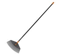 Fiskars Rastello, Assemblato Scopa per Foglie, 25, Lunghezza: 170 cm, Larghezza: 41,5 cm, Denti in plastica/Manico in Alluminio, Nero/Arancione, M, Solid, 1003464
