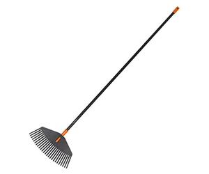 Fiskars Rastello, Assemblato Scopa per Foglie, 25, Lunghezza: 170 cm, Larghezza: 41,5 cm, Denti in plastica/Manico in Alluminio, Nero/Arancione, M, Solid, 1003464