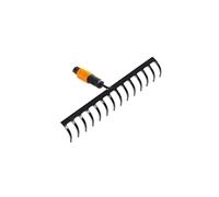 Fiskars Rastrello con 14 denti, Testa di attrezzo, Larghezza: 36 cm, Denti in acciaio temprato, Nero/Arancione, QuikFit, 1000653