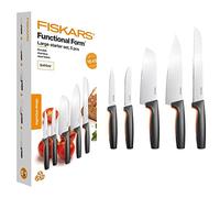 Fiskars Set 5 Coltelli Cucina, Functional Form, Grande Coltello da Cuoco, Coltello per Verdure, Coltello per Pomodori, Coltello da Cuoco Santoku, Coltello da Pane, Acciaio Inox Giap./Plastica, 1057558