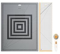 Fiskars Set da Cucito, Taglierino a Rotella Ø 45 mm, Tappetino da Taglio A2 Antigraffio (45 x 60 cm / 18 x 24"), Righello per Patchwork (15 x 60 cm), 3 Pezzi, 1066046