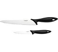 Fiskars Set di 2 Coltelli, Coltello da Cucina (Lunghezza Lama: 21 cm) e Spelucchino (Lunghezza Lama: 11 cm), Essential, Acciaio Inox / Plastica PP, Nero, 1065582