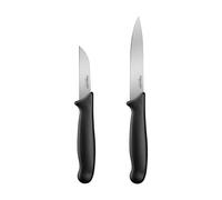 Fiskars Set di 2 Coltelli, Spelucchino (Lunghezza Lama: 7 cm) e Coltello per Verdure (Lunghezza Lama: 11 cm), Acciaio Inox / Plastica PP, Nero, Essential, 1065601
