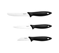 Fiskars Set di 3 Coltelli, Spelucchino, Coltello per Verdure, Coltello per Pomodori, Essential, Acciaio Inox / Plastica PP, Nero, 1065584