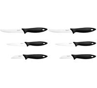 Fiskars Set di 6 Coltelli, Spelucchino, Coltello per Verdure, Coltello per Pomodori, Essential, Acciaio Inox/Plastica PP, Nero, 1065584