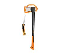 Fiskars Set di Attrezzi, Ascia da Spacco con Fodero per Lama e Trasporto, Acciaio/Plastica, Seghetto per Legno Fresco con Lama Retrattile in Acciaio Inossidabile, Nero/Arancione, 1025437
