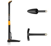 Fiskars Set di Attrezzi da Giardino, 3 pezzi, Sarchiatore Xact, Acciaio Inox/Plastica, Solida Combinazione di Zappa e Cazzuola, Plastica Rinforzata con Fibra di Vetro, Nero/Arancio, 1077307