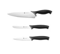 Fiskars Set di coltelli (3 pezzi), coltello da cucina grande, coltello da verdura, coltello da pomodoro, lunghezza delle lame: 21 cm, 11 cm, 11,5 cm), Essential, nero, 1081134