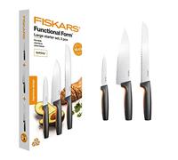 Fiskars Set di Coltelli da Cucina, 3 Pezzi, Functional Form, Inclusi Coltello da Cucina (medio), Coltello per Verdure e Coltello da Pane, Acciaio Inox Giapponese/Plastica, 1057559