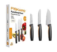 Fiskars Set di coltelli da cucina, 3 pezzi, Functional Form, Inclusi Coltello da cucina (piccolo), Coltello per pomodori, Spelucchino, Acciaio inox giapponese/Plastica, 1057556