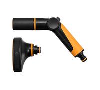 Fiskars Set per Innaffiare, 2 Pezzi, Pistola a Spruzzo, 2 Funzioni, Misura Universale, Testa della Pistola a Spruzzo per Spruzzatori Multipli, 5 Funzioni, Misura Universale, Nero/Arancio, 1065494