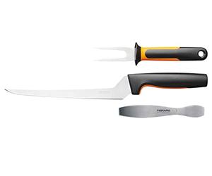 Fiskars Set per preparare il pesce, Functional Form | In oltello per sfilettare, forchettone da pesce e pinze per pesce, Acciaio inox giapponese/Plastica, 1057560