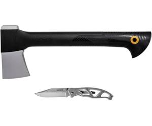 Fiskars Set regalo Limited Edition, Ascia universale e coltello tascabile | Lunghezza ascia: 39 cm, Lama coltello: 7,6 cm, Set outdoor per legno, campeggio, trekking e quotidianità, 1057911