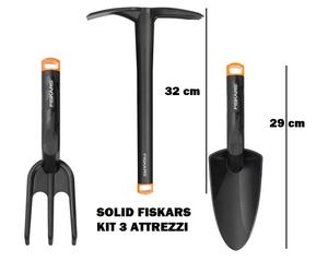 FISKARS SET ZAPPETTA PALETTA LARGA TRAPIANTATORE SARCHIELLO KIT 3 PEZZI