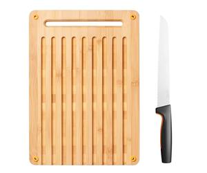 Fiskars Tagliere in bambù e coltello da pane, Functional Form, Bambù/Acciaio inox giapponese/Plastica, 1057551