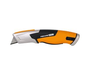 Fiskars Taglierino Universale di Sicurezza Pro con Lama Retrattile, Lunghezza 17,7 cm, Acciaio Inox/Plastica, Nero/Arancione, CarbonMax, 1062938