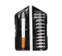 FISKARS Taglierino di precisione a bisturi, Set da 13 pezzi, Lunghezza totale: 21 cm, Incl. 12 lame, Acciaio di qualità/Plastica, Bianco/Arancione, Premium, 1024384