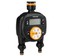 Fiskars Timer, Uscita Doppia, Per Rubinetti delle Misure più Comuni, Display LCD Facilmente Leggibile, Misura Universale, 580 g, Nero/Arancione, 1054792