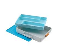 Fiskars Toolbox Creativo per Bambini dai 5 Anni in su, Laboratorio Mobile di Bricolage per Piccoli Artisti, Scatola Portaoggetti con Piano di Lavoro, 38,7 x 27,9 cm, Blu/Argento/Arancione, 1082502
