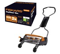 Fiskars Tosaerba manuale, Tosaerba a cilindro con sistema di taglio senza attrito di lame, Larghezza di taglio: 46 cm, StaySharp Max, Nero/Arancione/Argento, 1000591