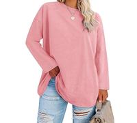 Fisoew Grandi Taglie a Maniche Lunghe da Donna, Oversize, Taglie Forti, Scollo Rotondo, Maglione Basic a Tunica., Colore: Rosa., XXL Plus