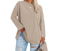 Fisoew Grandi Taglie a Maniche Lunghe da Donna, Oversize, Taglie Forti, Scollo Rotondo, Maglione Basic a Tunica., Cachi, 3XL Plus