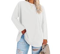 Fisoew Grandi Taglie a Maniche Lunghe da Donna, Oversize, Taglie Forti, Scollo Rotondo, Maglione Basic a Tunica., Bianco, 3XL Plus