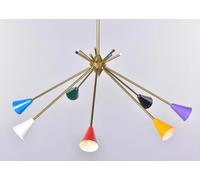 Fissaggio In Ottone Stilnovo Italiano A Sette Bracci Con Luce A Cono Multicolore