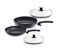 Fissler Adamant Comfort - Set di padelle, 4 pezzi, 2 padelle da 24 e 28 cm, con coperchi in vetro, padelle in alluminio rivestito, antiaderente, antigraffio, compatibile induzione