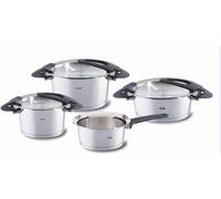 Fissler Intensa - Set di 4 pentole, in Acciaio Inox, con Coperchio in Metallo, 2 pentole, 1 rostiera, 1 casseruola Senza Coperchio, Adatte per Cottura a induzione