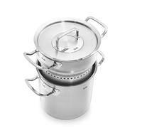 Fissler Original,Profi Collection Mulistar Pentola in acciaio inox 6 L, 20 cm, pentola elevata con coperchio, inserto per scolare per cottura al vapore e normale, per cottura a induzione