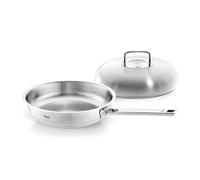 Fissler Original-Profi Collection - Set di padelle in acciaio inox, 2 pezzi (diametro 28 cm) padella non rivestita con manico, grande coperchio, compatibile induzione
