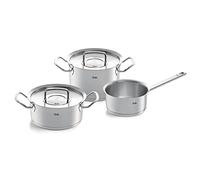 Fissler Original,Profi Collection Set di pentole in acciaio inox, 3 pezzi, con coperchio in metallo, 1 pentola, 1 rostiera, 1 tegame senza coperchio, adatte per cottura a induzione