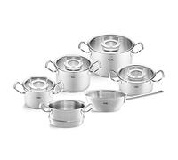 Fissler Original,Profi Collection Set pentole in acciaio inox, 6 pezzi, 3 pentole con coperchio in vetro, 1 padella, 1 padella senza coperchio, 1 inserto per cottura a vapore , induzione, Argento