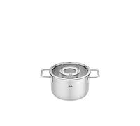 Fissler Pure Collection - Pentola in acciaio inox (diametro 20 cm, 3,6 L) con coperchio in vetro, scala graduata interna, compatibile induzione