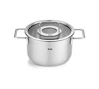Fissler Pure Collection - Pentola in acciaio inox (diametro 20 cm, 3,6 L) con coperchio in vetro, scala graduata interna, compatibile induzione