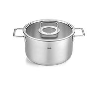 Fissler Pure Collection - Pentola in acciaio inox (diametro 24 cm, 5,7 L) con coperchio in vetro, scala graduata interna, compatibile induzione