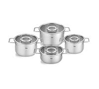 Fissler Pure Collection - Set di pentole in acciaio inox, 4 pezzi, pentole con coperchi in vetro (3 pentole, 1 padella), compatibile induzione