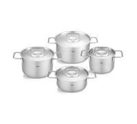 Fissler Pure Collection - Set di pentole in acciaio inox, 4 pezzi, pentole con coperchio in metallo (3 pentole, 1 padella), compatibilità induzione